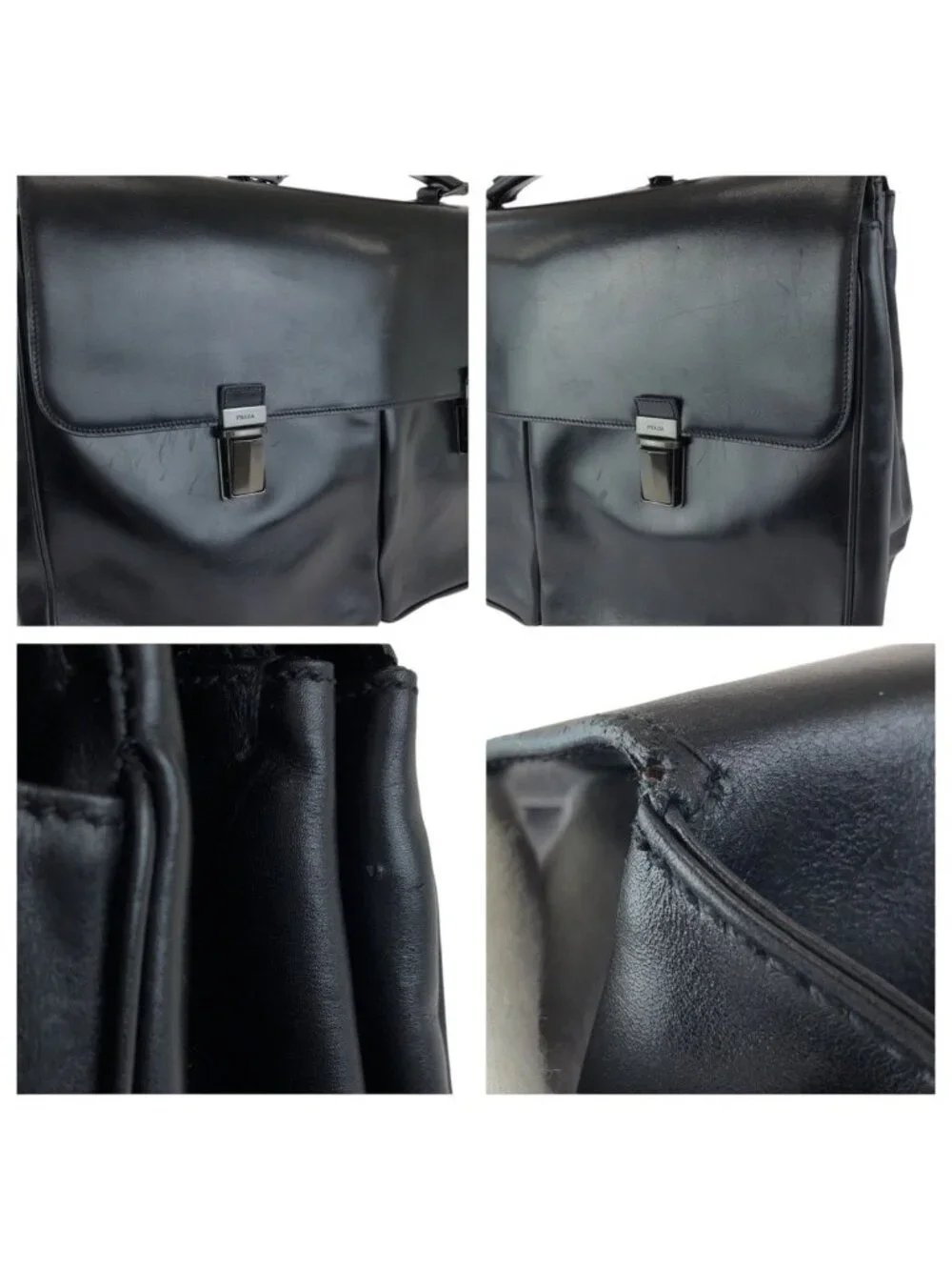 Prada Black Gunmetal Leather Business Briefcase